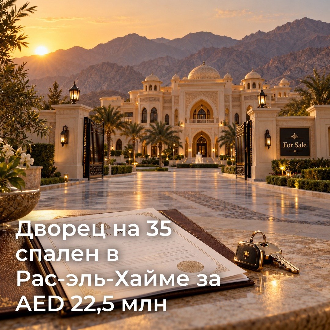 Дворец в Рас-эль-Хайме снова выставлен на продажу. По данным Khaleej Times от 24 сентября 2026 года, цена предложения составляет AED 22,5 млн без мебели и AED 23,5 млн вместе с оригинальными предметами интерьера и коллекционными объектами. Это цены из объявления, сведений о состоявшейся сделке нет.