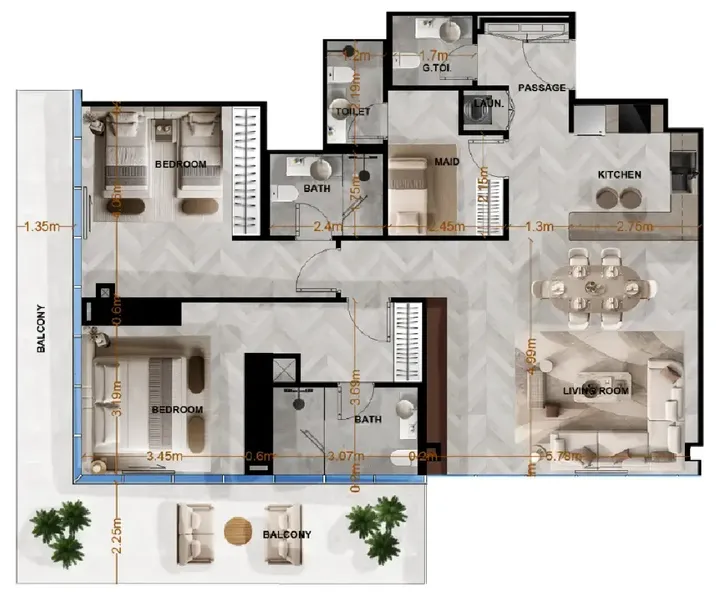 2 BR floor plan
