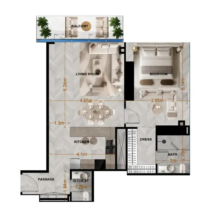 1 BR floor plan
