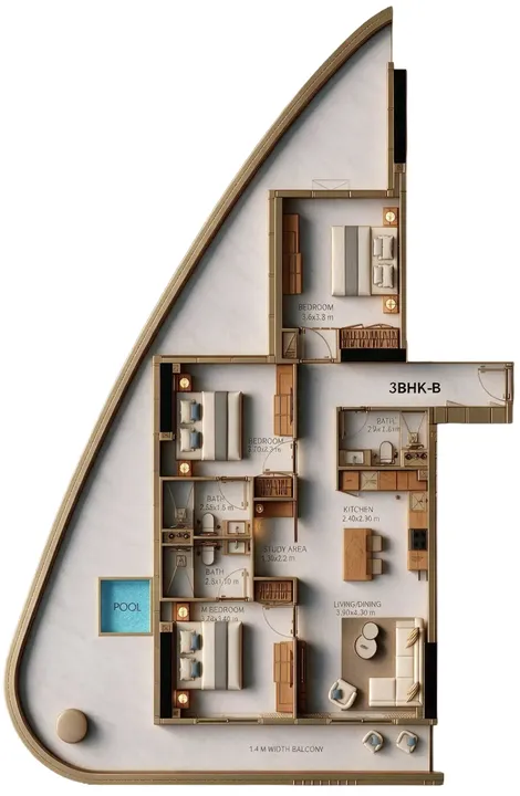 3 BR floor plan
