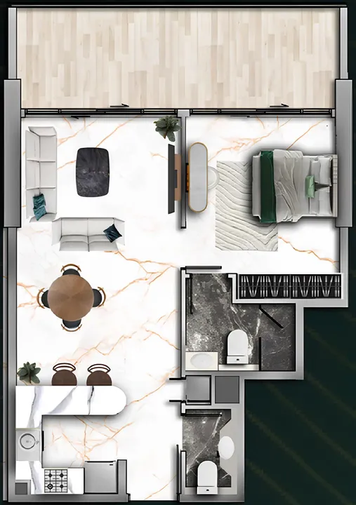 1 BR floor plan