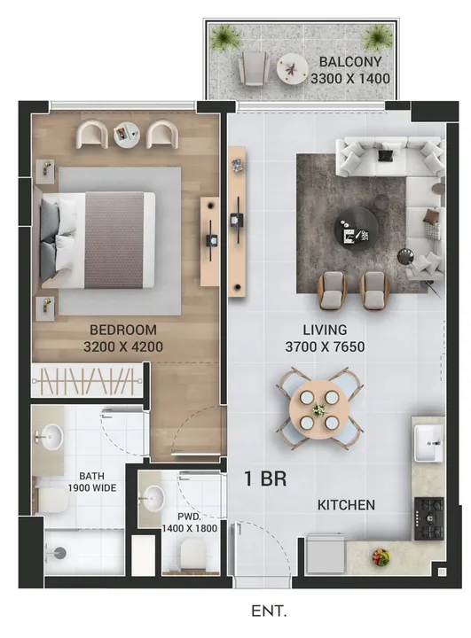 1 BR floor plan