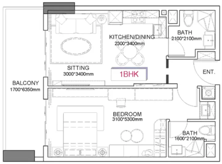 1 BR floor plan