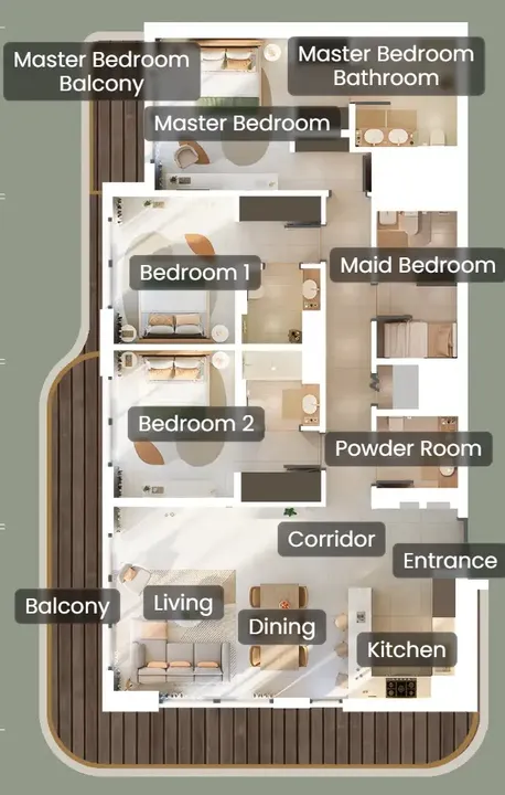 3 BR floor plan