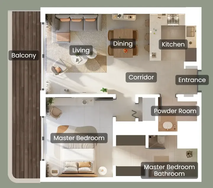 1 BR floor plan