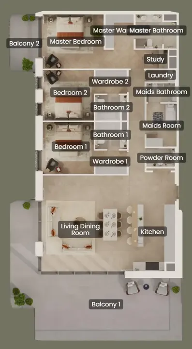3 BR floor plan