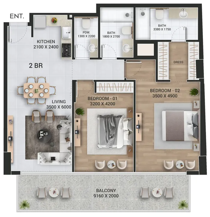 2 BR floor plan
