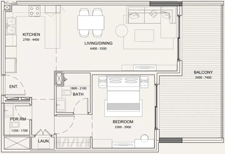 1 BR floor plan