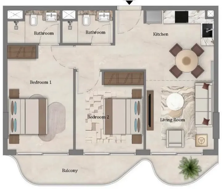2 BR floor plan
