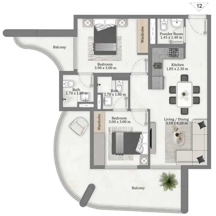 2 BR floor plan