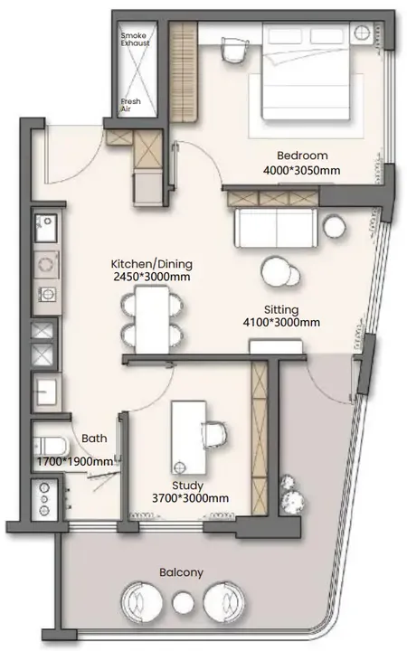1 BR floor plan