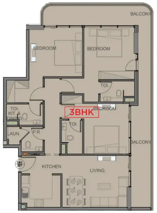 3 BR floor plan