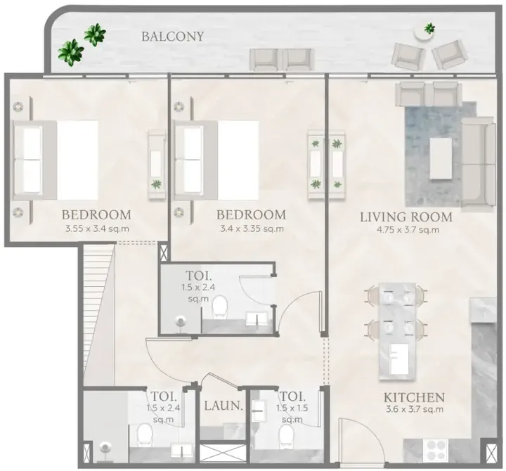 2 BR floor plan
