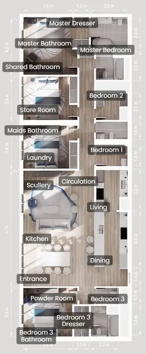 4 BR floor plan