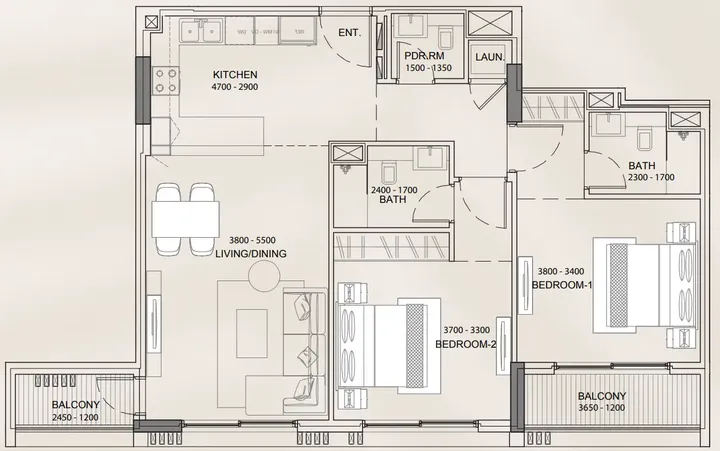 2 BR floor plan