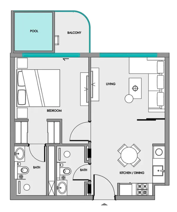 1 BR floor plan
