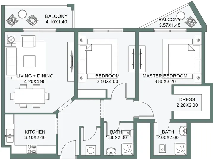 2 BR floor plan