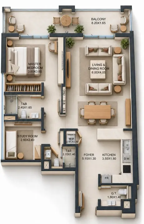 1 BR floor plan