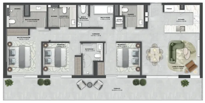 3 BR floor plan