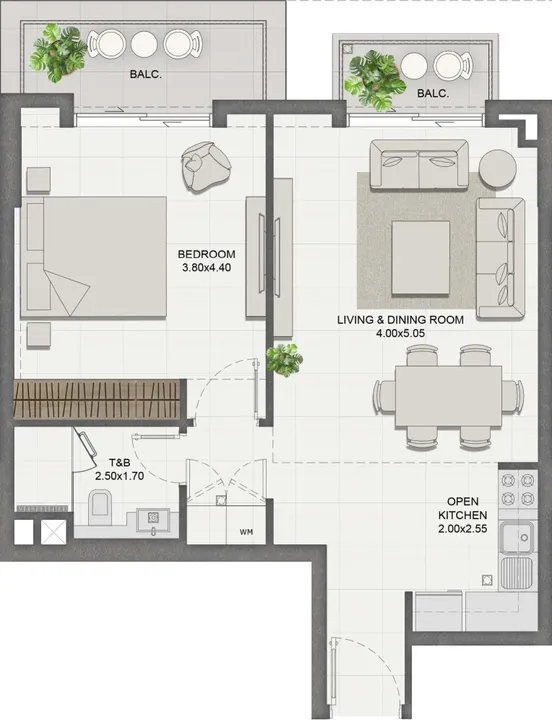 1 BR floor plan