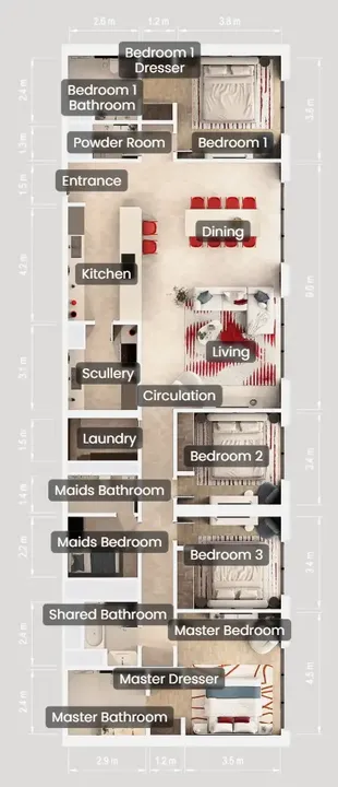 4 BR floor plan