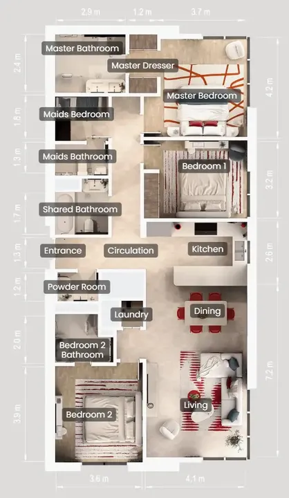 3 BR floor plan