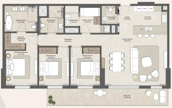 3 BR floor plan