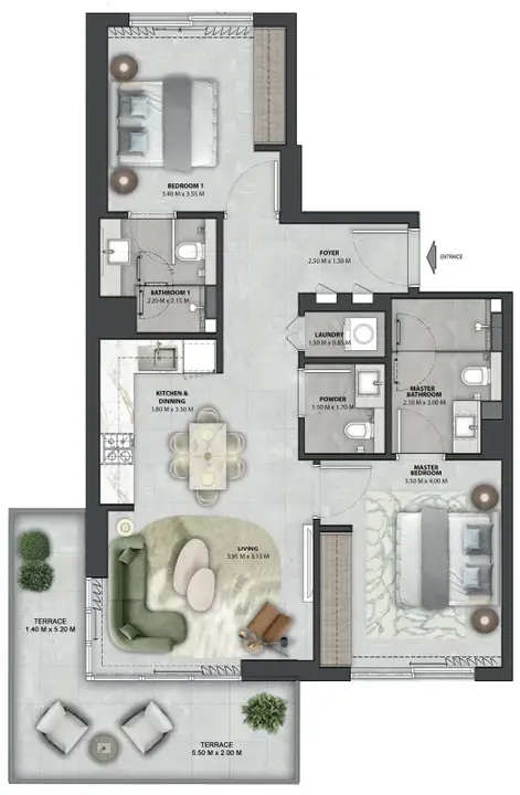 2 BR floor plan