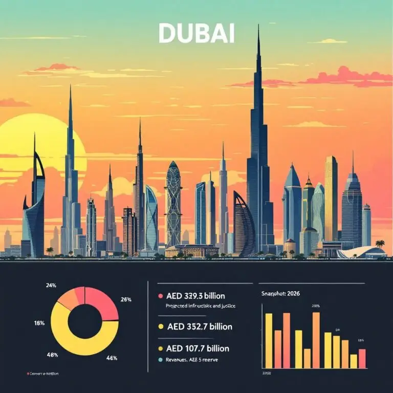 Dubai skyline with economic projections