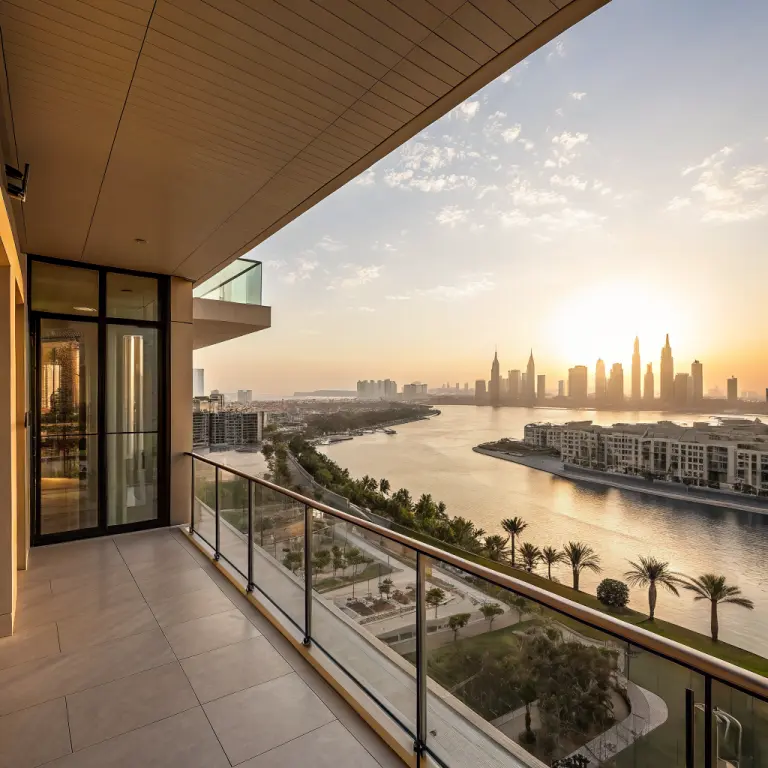 Dubai apartment balcony with skyline view