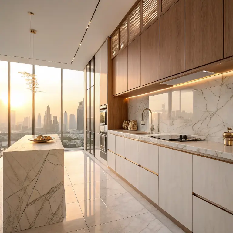 Dubai apartment balcony with skyline view